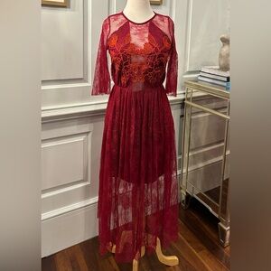 Sandro Paris red French lace dress, size S in pristine condition